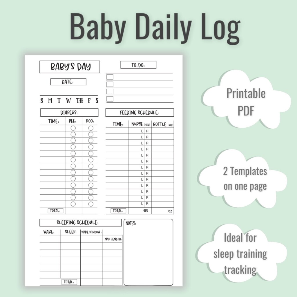 Printable Newborn Baby Daily Log Feeding And Diaper Tracker Sleep 