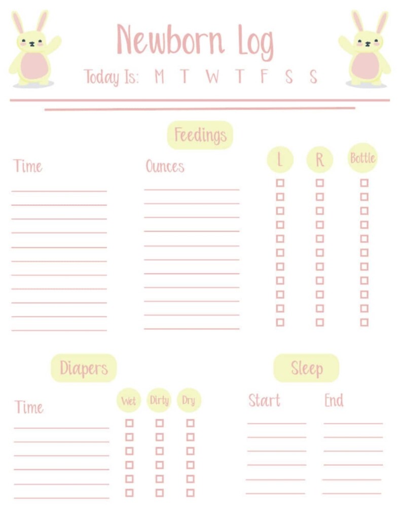 Printable Newborn Baby Tracker Feeding And Changing Log Breastfeeding 