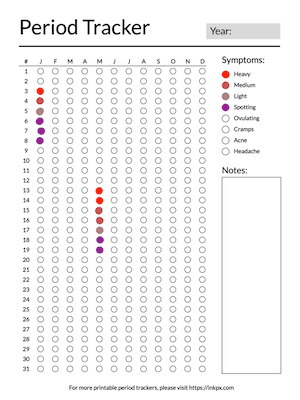 Printable Period Tracker In PDF PNG And JPG Formats InkPx