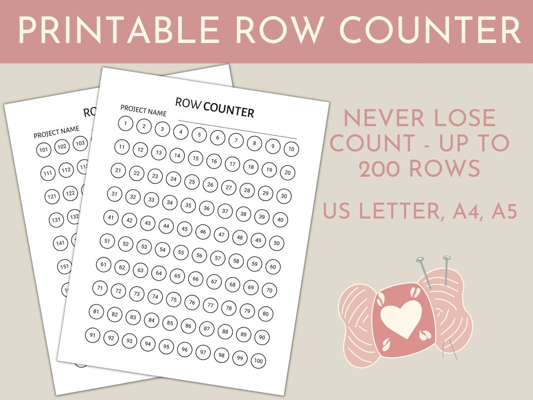 Printable Row Counter For Knitting And Crochet Printable PDF Etsy