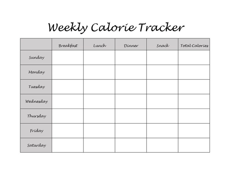 Printable Weekly Calorie Tracker Meal Management Health And Fitness 