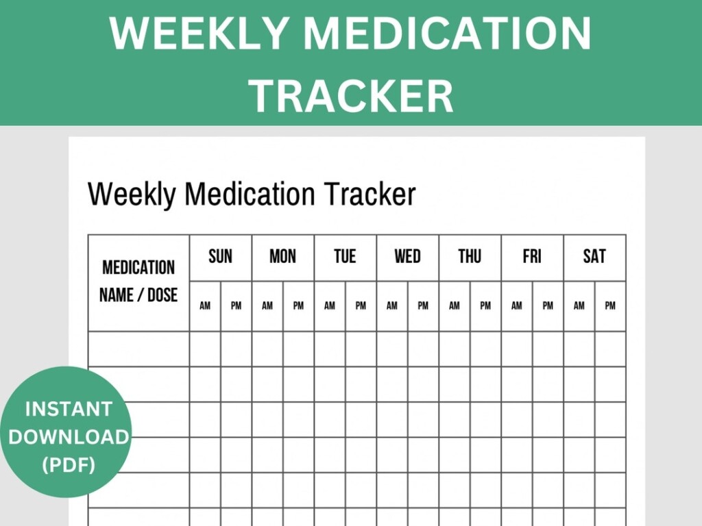Printable Weekly Medication Tracker Instant Download Black And White 