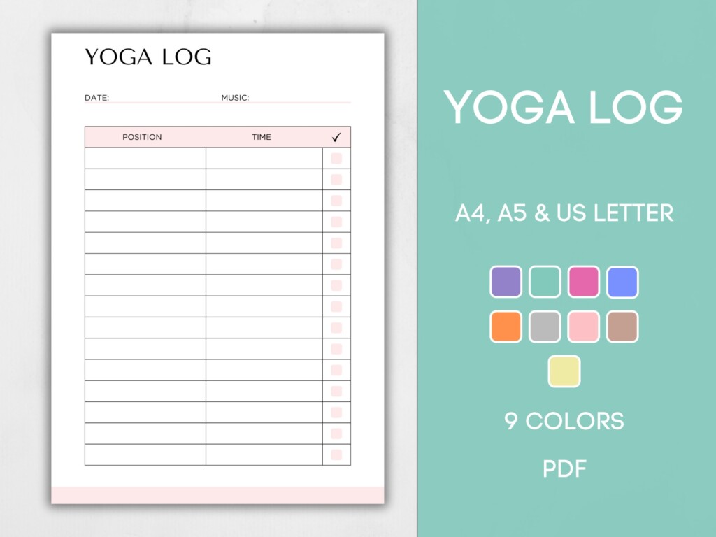 Printable Yoga Log Editable Yoga Journal Fitness Planner Yoga 