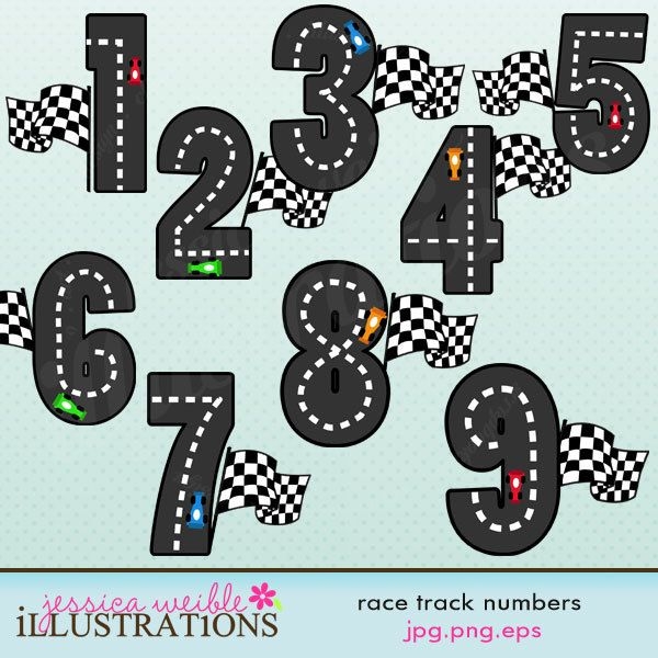 Race Track Numbers Cute Digital Clipart Commercial Use OK Etsy Hot 