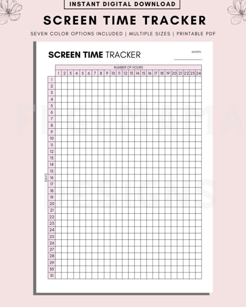 Screen Time Tracker Printable Daily Screen Time Tracker Monthly Habit 