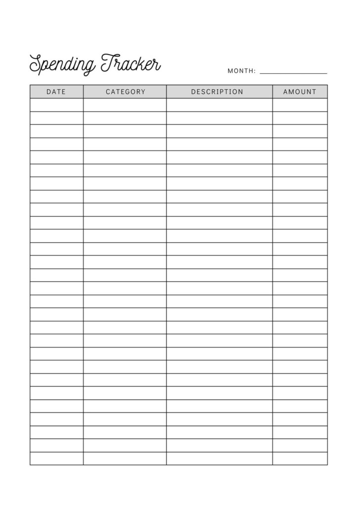 Spending Tracker Printable Monthly Expense Log Business Expense Planner 