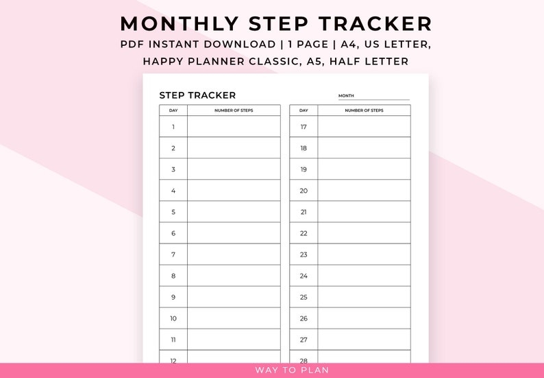 Step Tracker Printable 30 Day Step Challenge Template Walking Tracker 