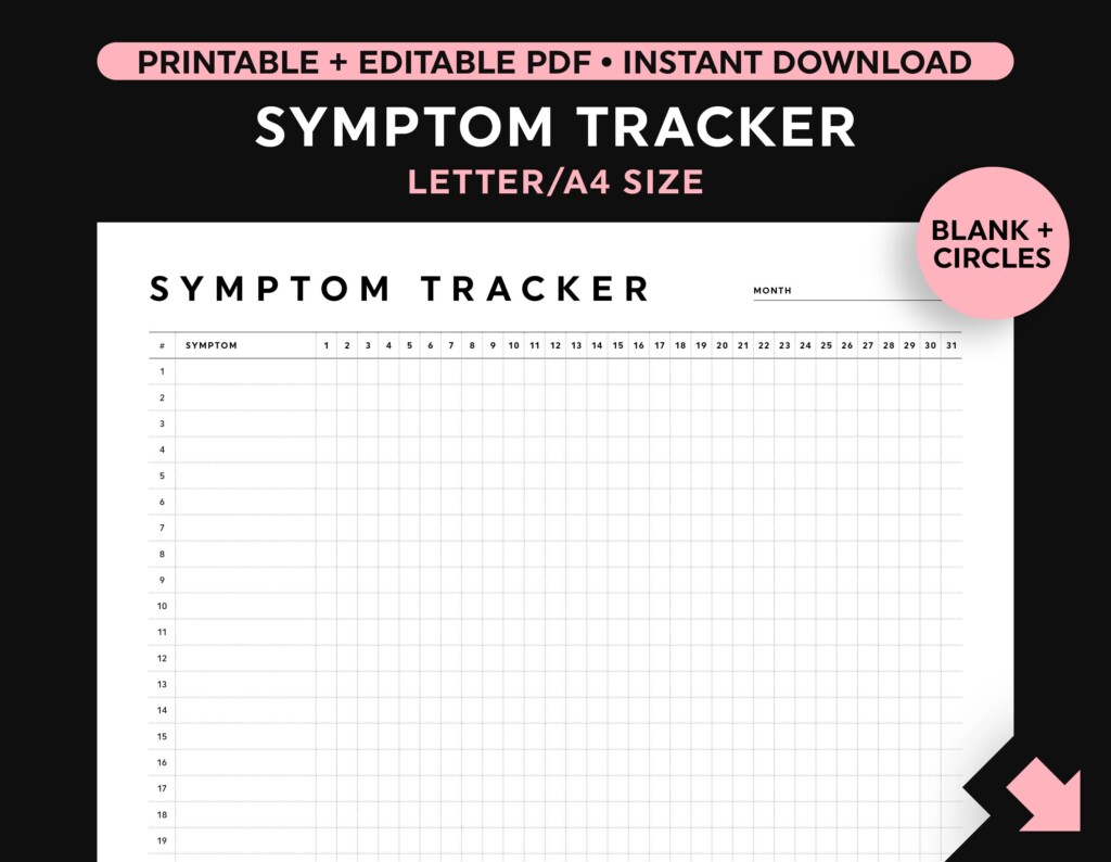 Symptom Tracker Template Monthly Symptom Tracker Printable Chronic 