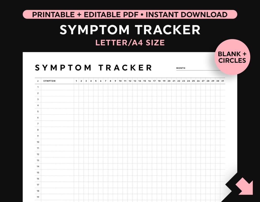 Symptom Tracker Template Monthly Symptom Tracker Printable Etsy 