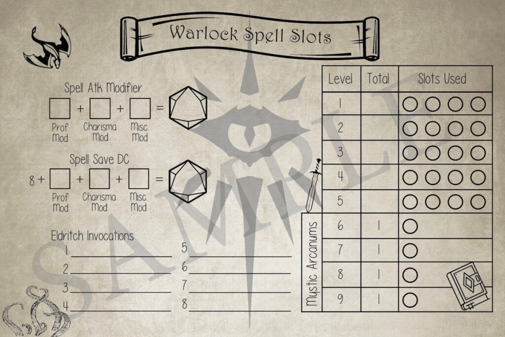 Warlock Spell Tracker D D Spell Slot Tracker Spell Caster Etsy Canada 