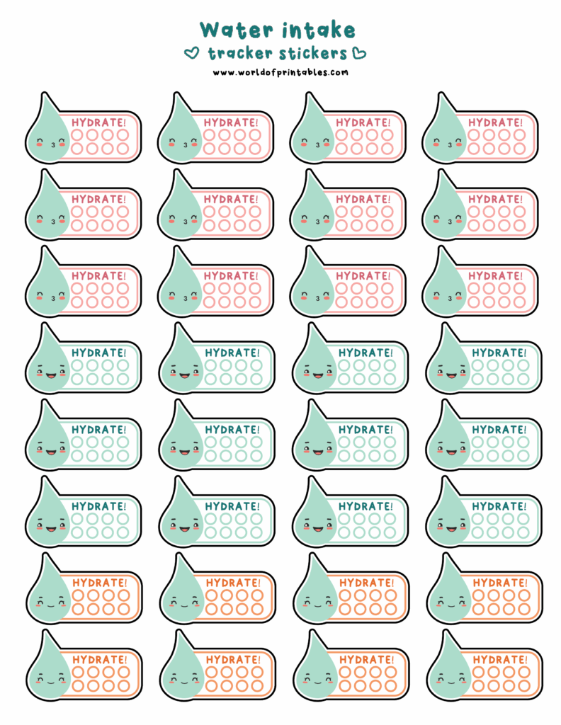 Water Tracker Stickers Free Printable And Digital Planner Stickers