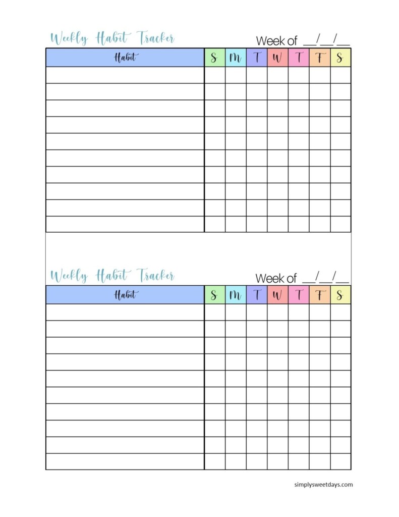 Weekly Habit Tracker Printable