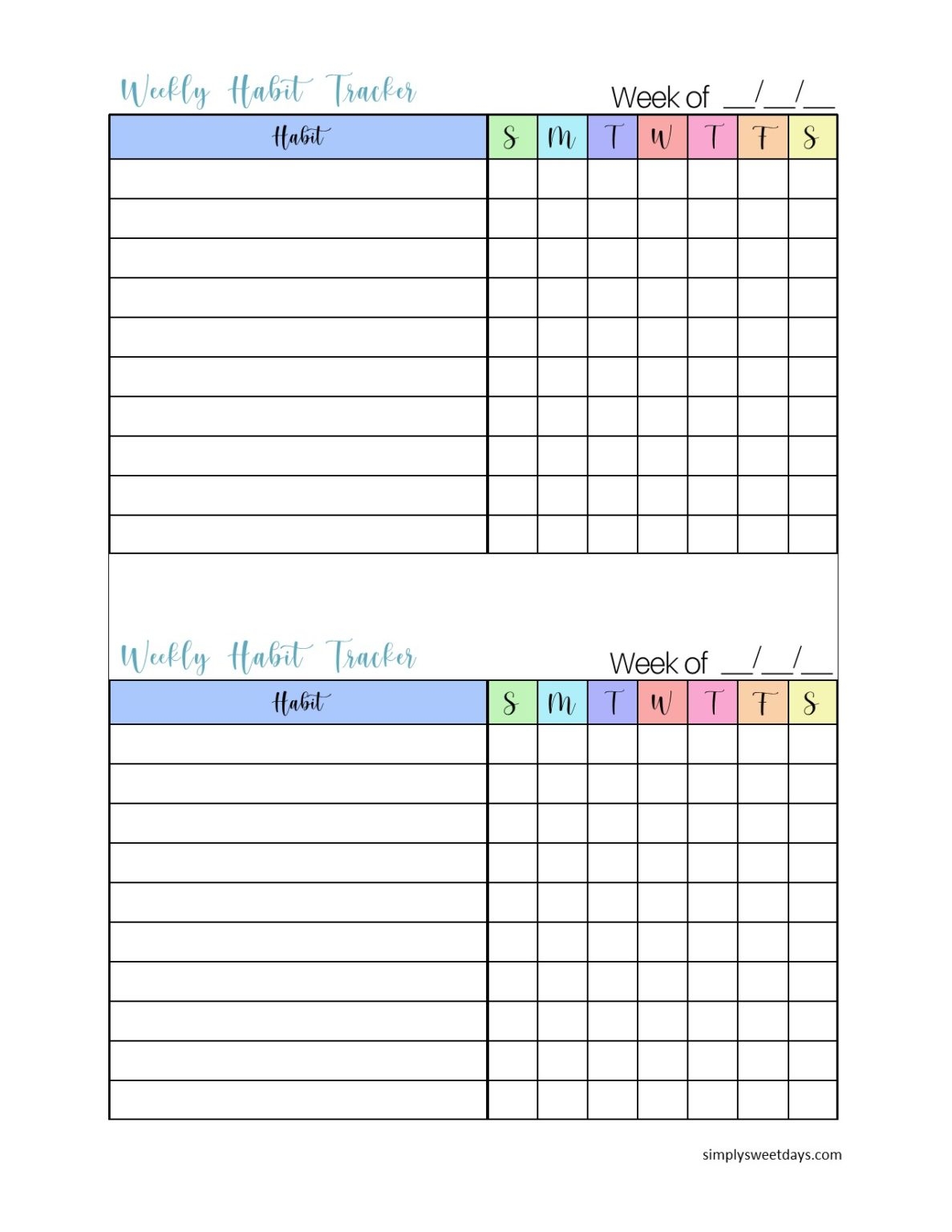 Weekly Habit Tracker Printable