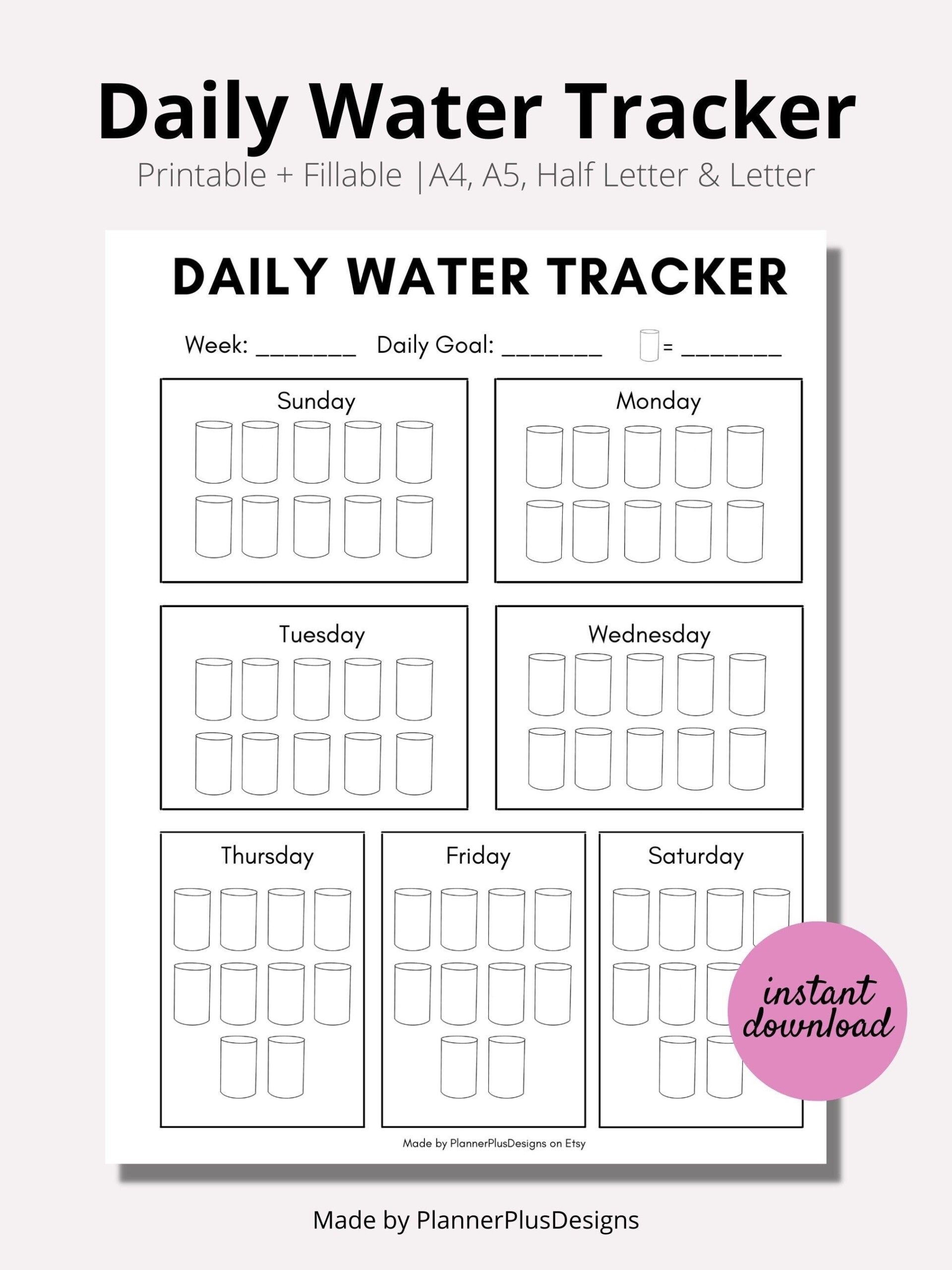 Weekly Water Intake Tracker Water Log Daily Water Tracker Printable
