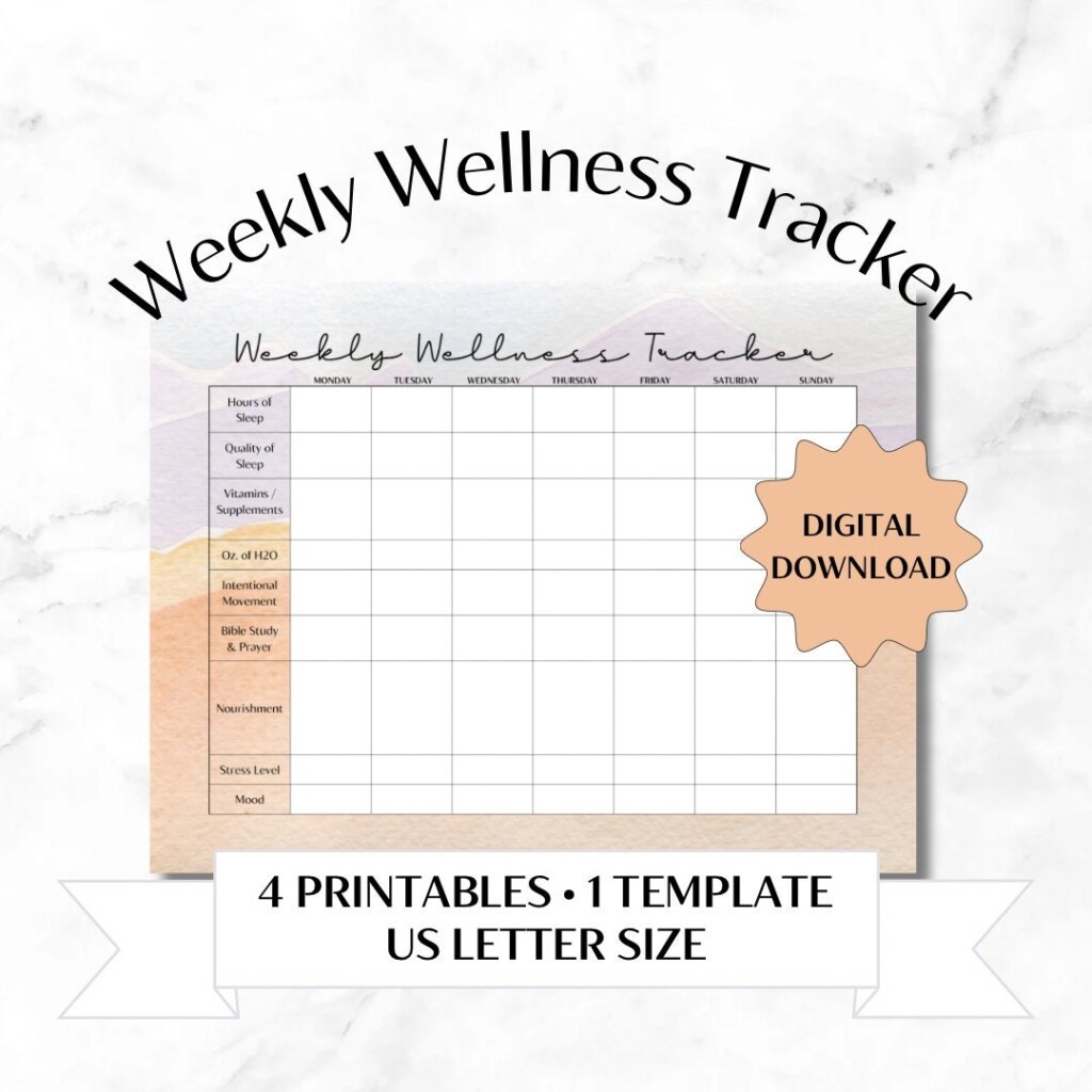 Weekly Wellness Tracker Printable Template Etsy