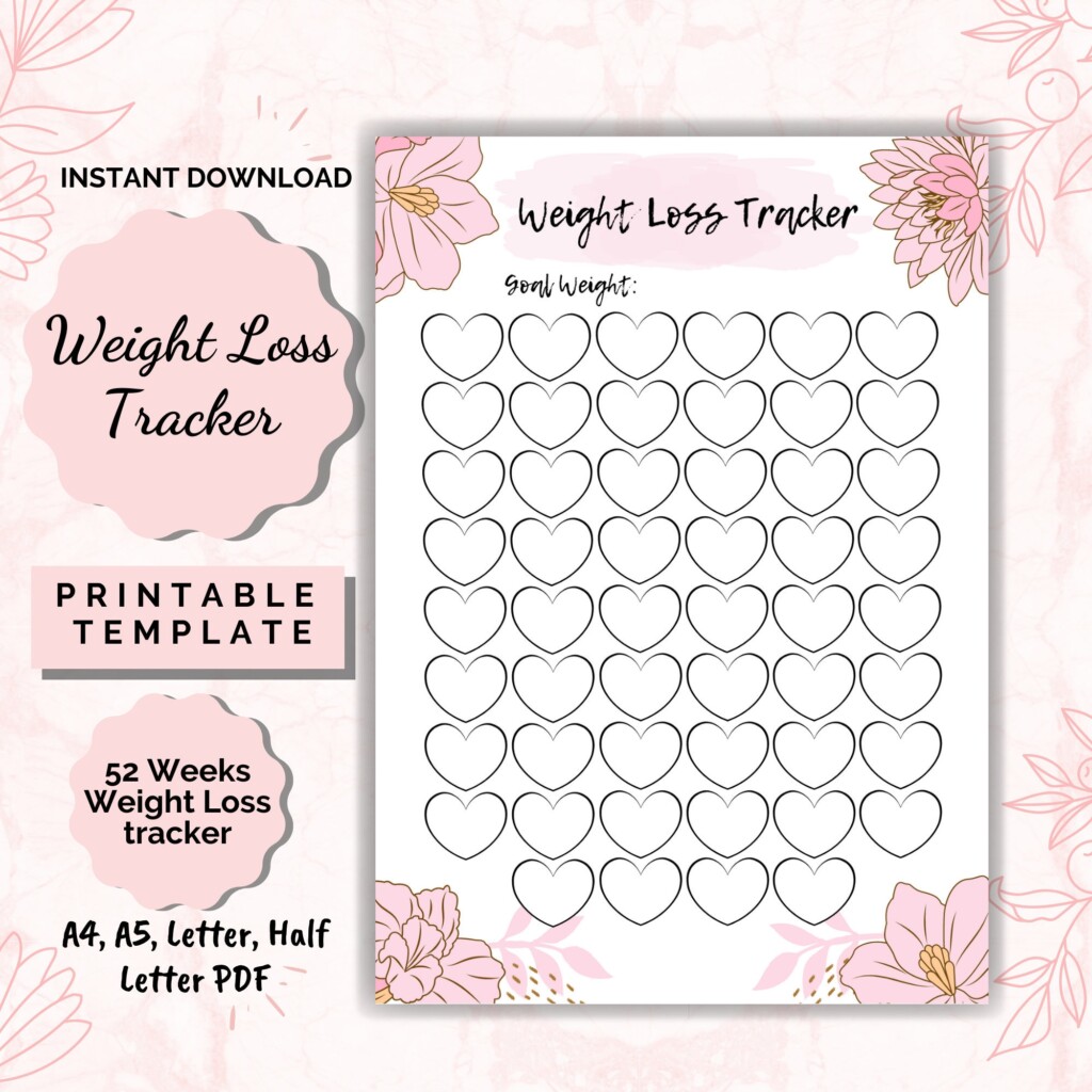 Weight Loss Tracker 52 Weeks Printable Weight Loss Chart Motivational 
