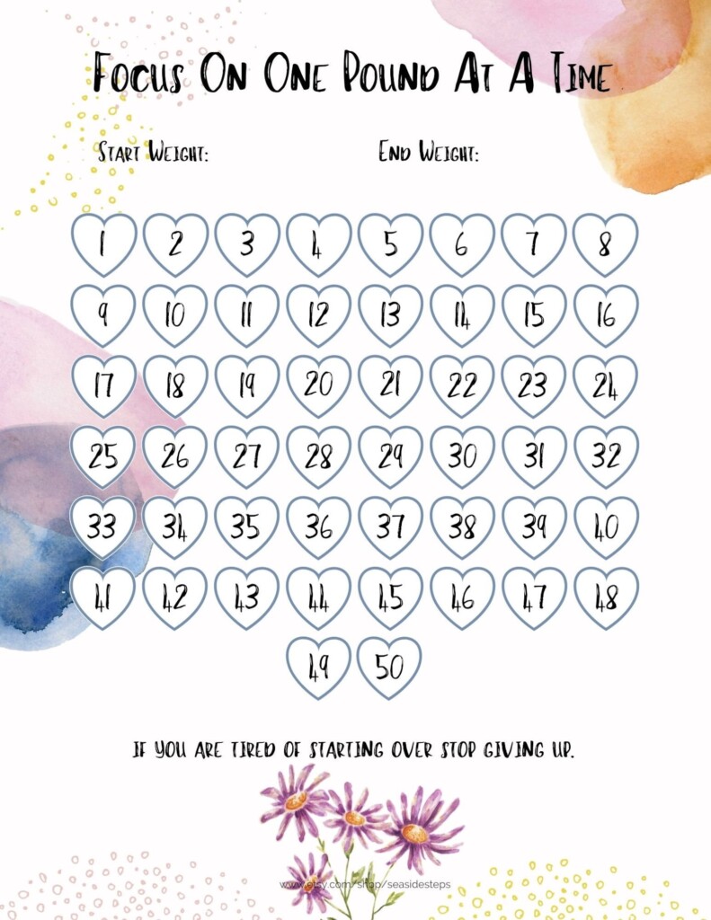 Weight Loss Tracker Printable 50 Lbs Digital Weight Loss Etsy
