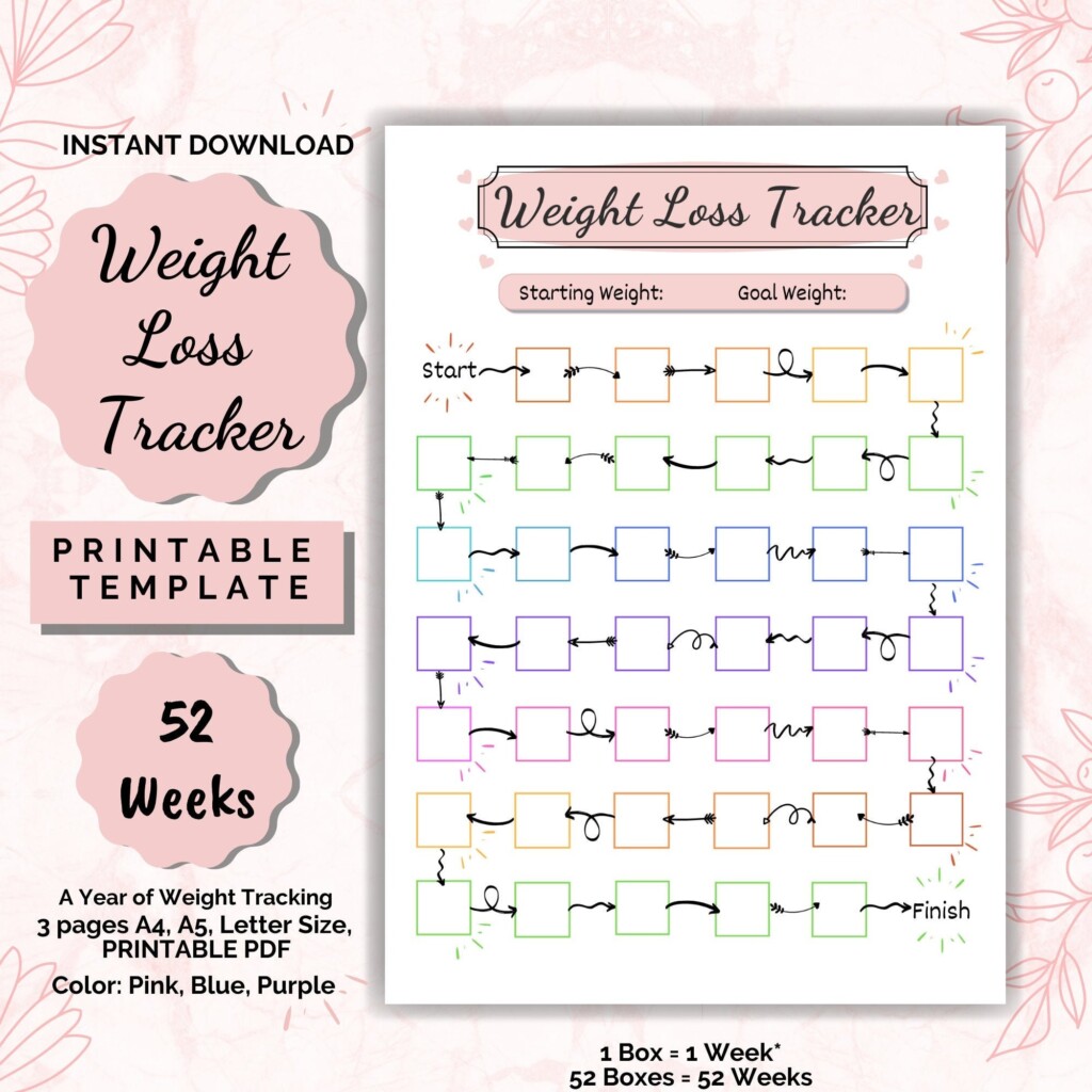 Weight Loss Tracker Printable 52 Weeks Weight Loss Chart Etsy UK