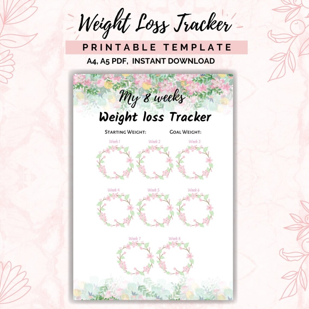 Weight Loss Tracker Printable 8 Weeks Weight Loss Chart Etsy