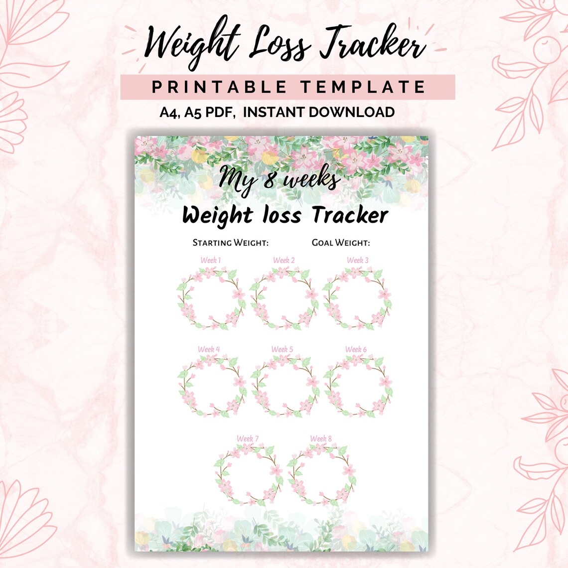 Weight Loss Tracker Printable 8 Weeks Weight Loss Chart Etsy