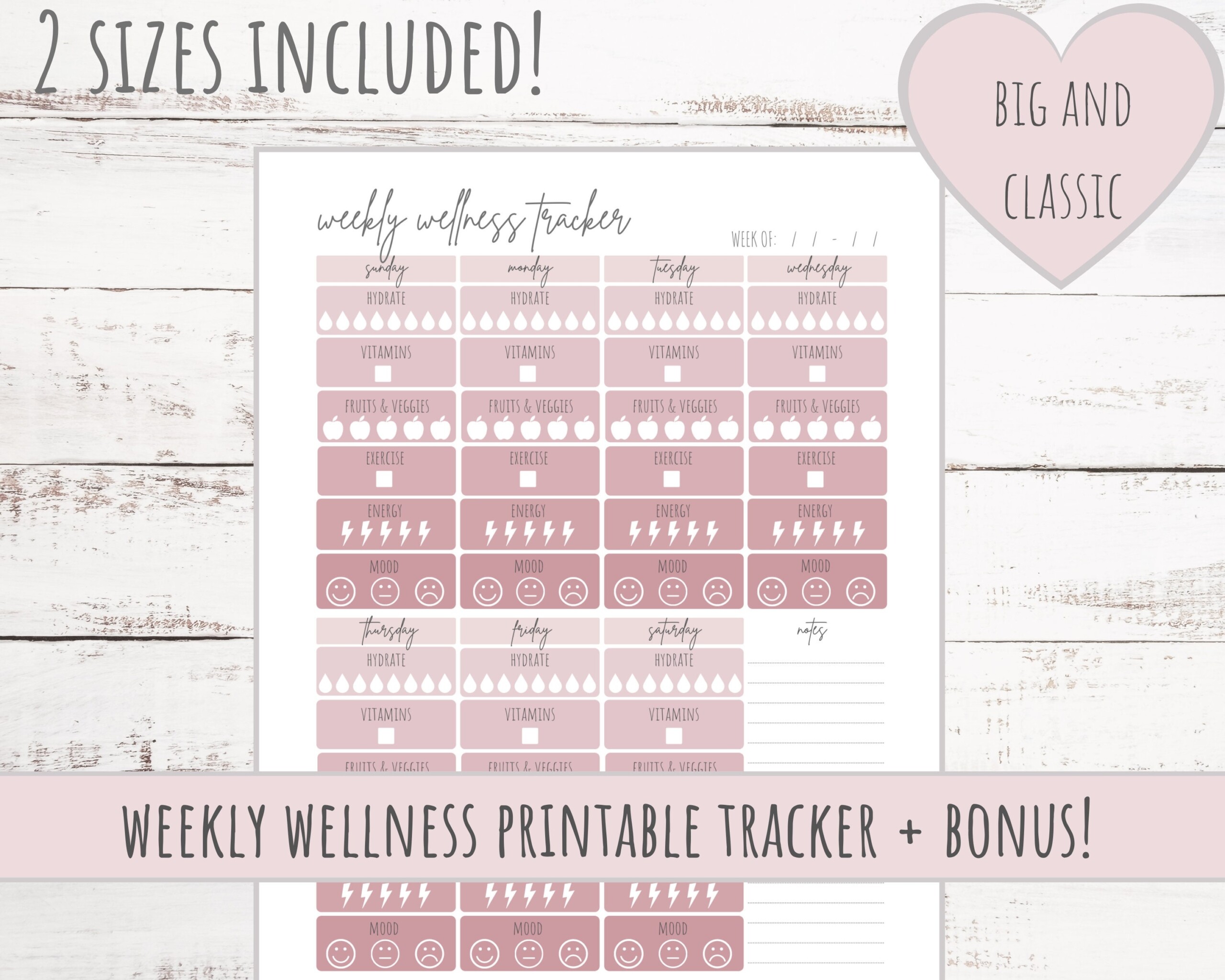 Wellness Tracker Printable Mood Tracker Big Classic Happy Etsy