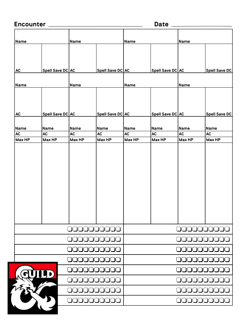 Wolf 39 s Printable 5e Encounter Tracker Dungeon Masters Guild Dungeon