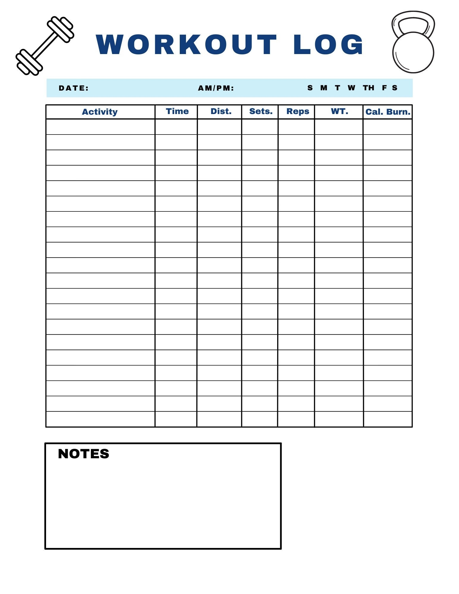 Workout Log Exercise Log Fitness Tracker Weightloss Health