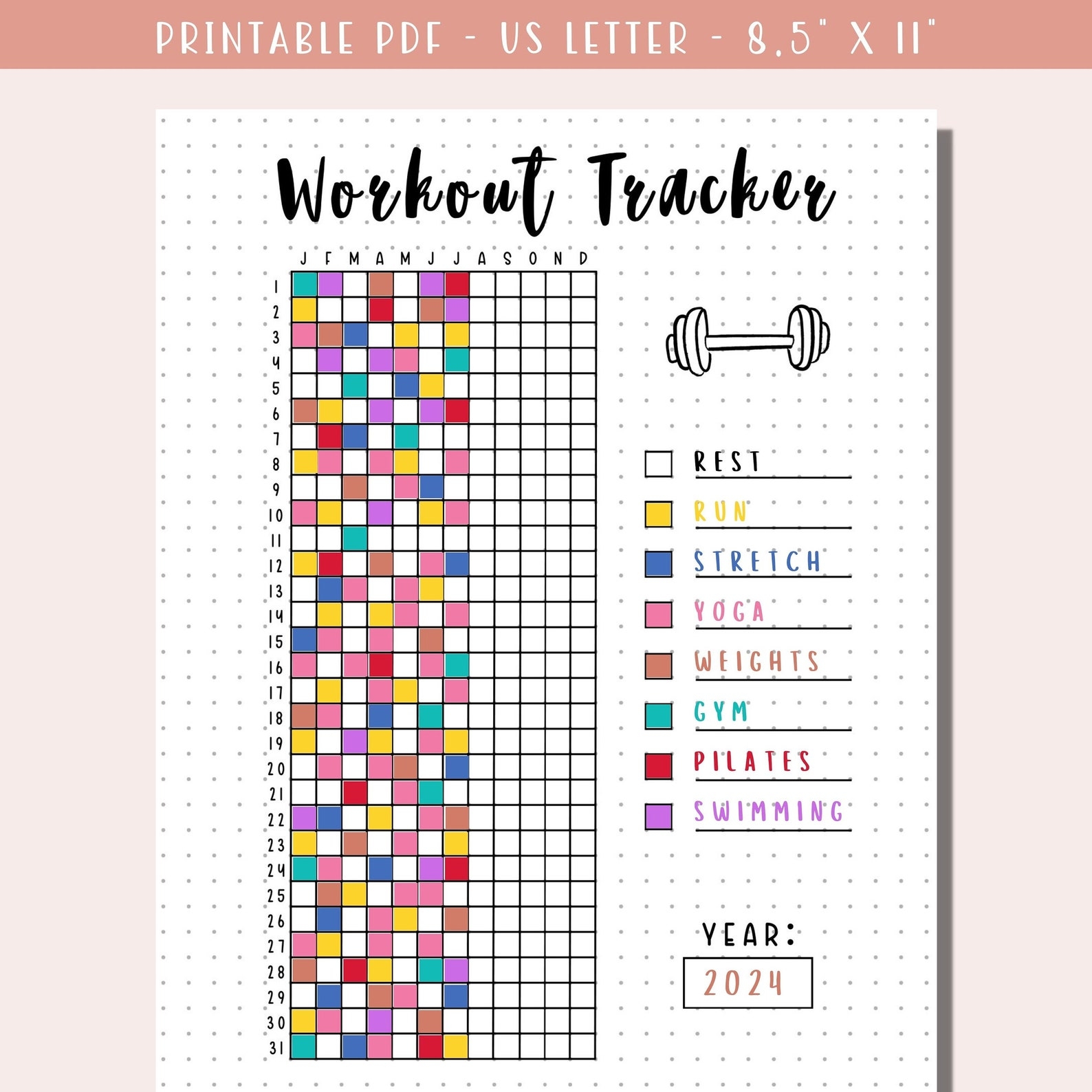 Workout Tracker Printable Bullet Journal Fitness Tracker Daily