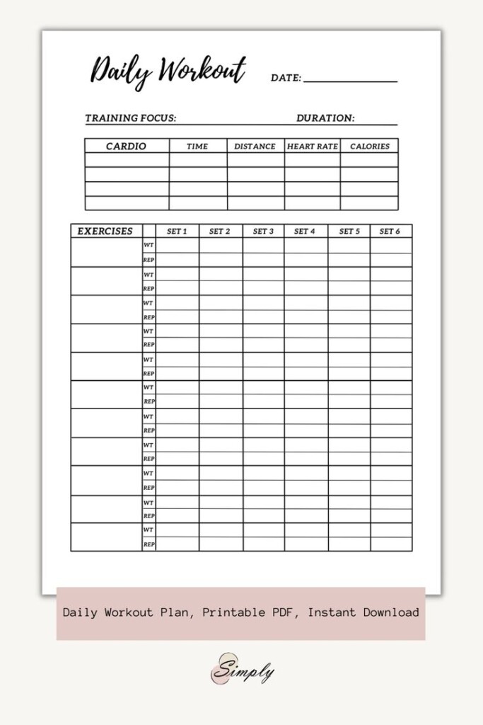 Workout Tracker Printable Daily Workout Plan Printable Gym Etsy 