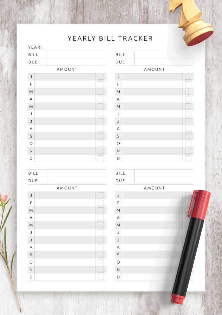 Yearly Bill Tracker Printable