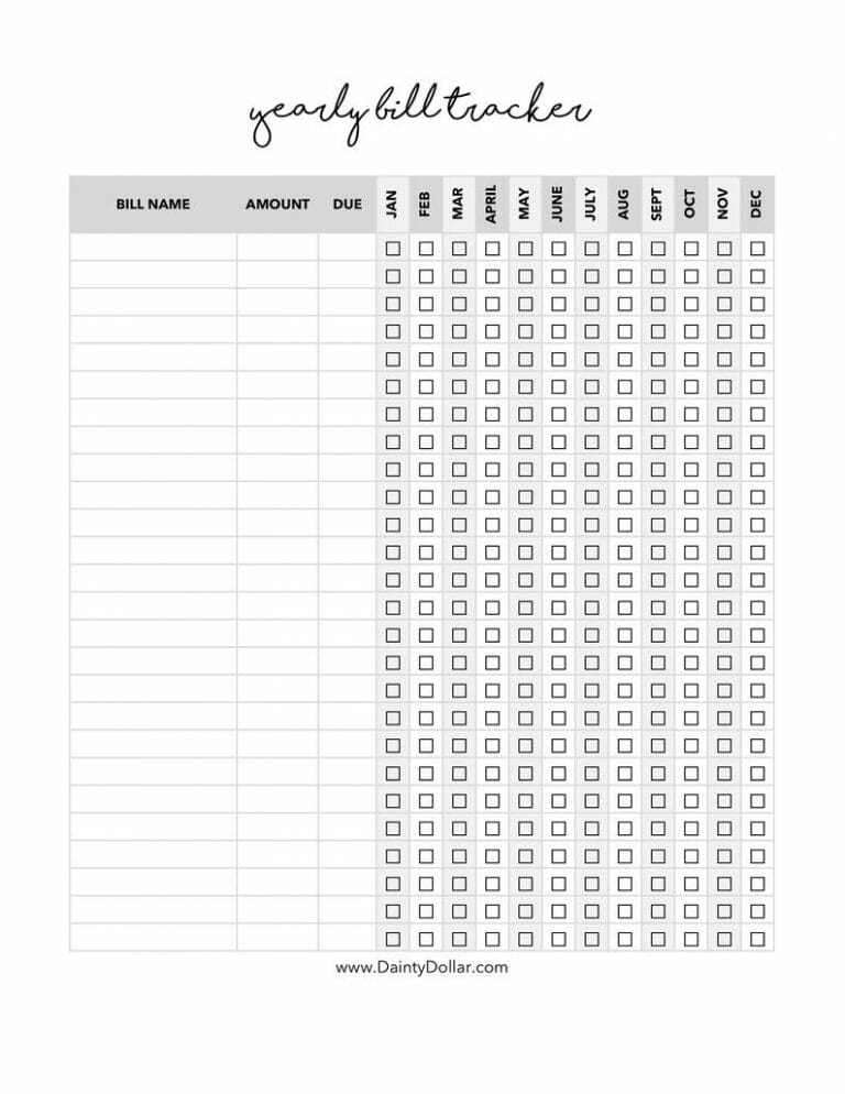 Yearly Bill Tracker Printable Insert Budget Planner Personal Finance 