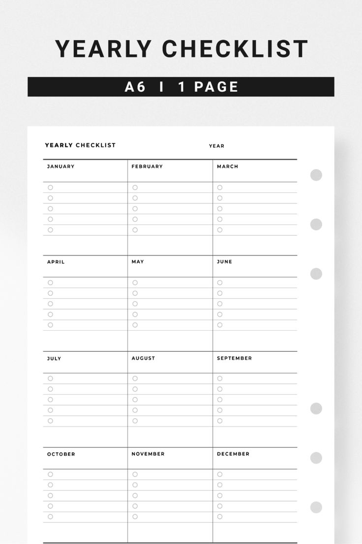 Yearly Checklist A6
