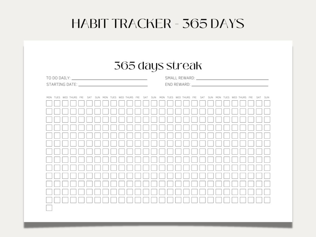 Yearly Habit Tracker 365 Days Habit Streak PDF Printable A4 And 