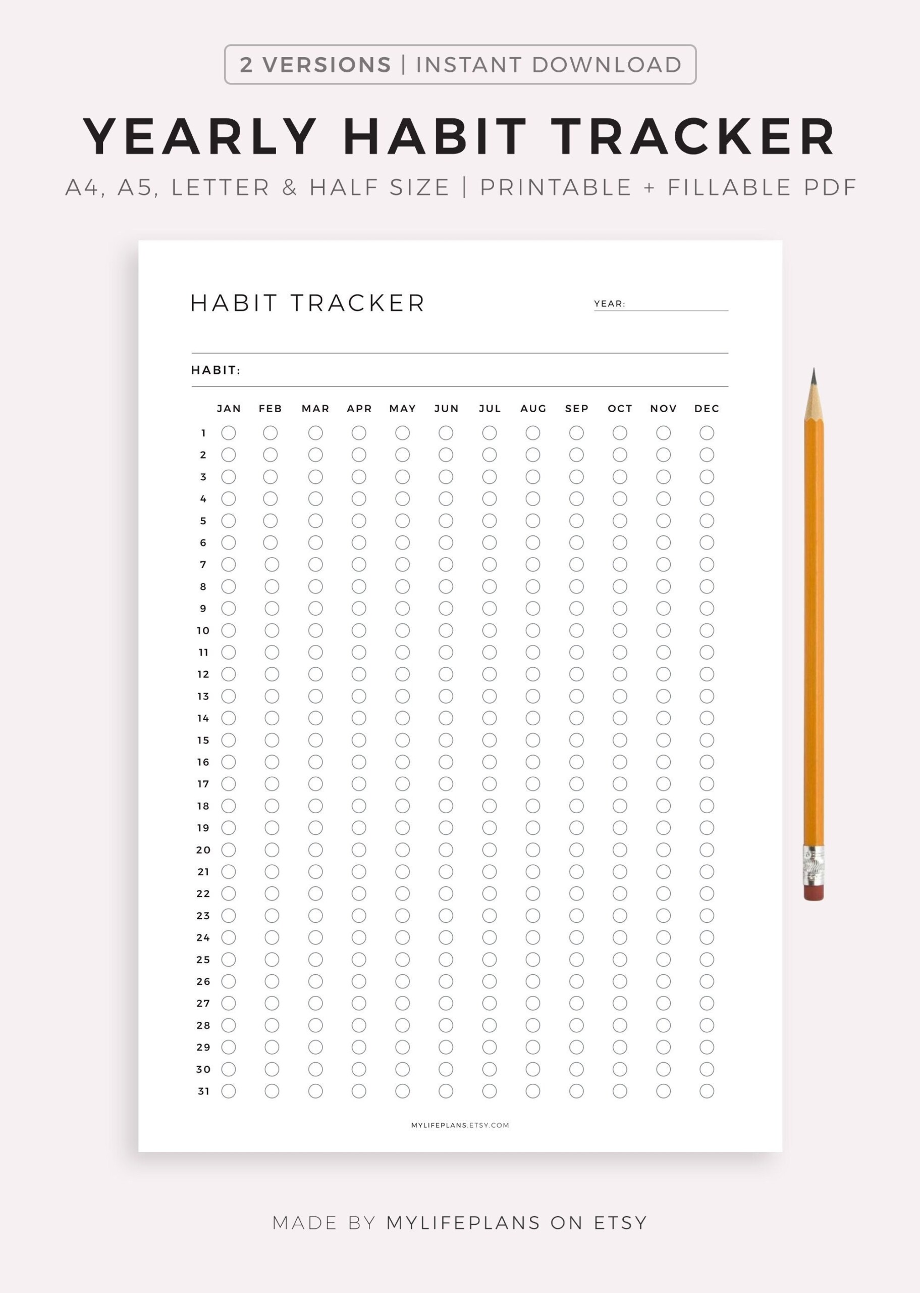 Yearly Habit Tracker Printable Fillable Routine Tracker Etsy UK