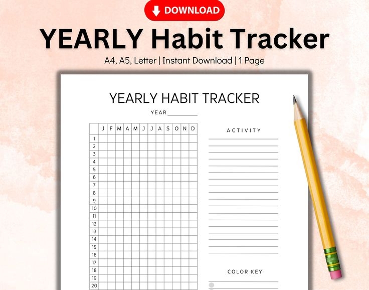 Yearly Habit Tracker Printable Habit Tracker Template Routine Tracker 