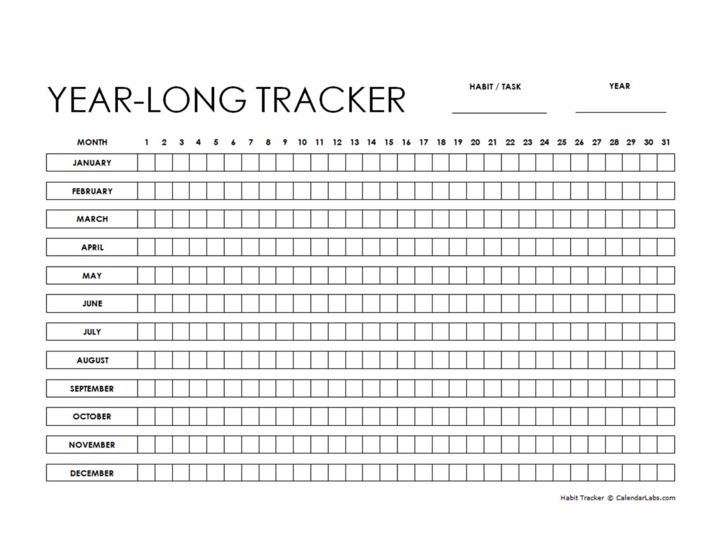 Yearly Habit Tracker Printable Printable Templates