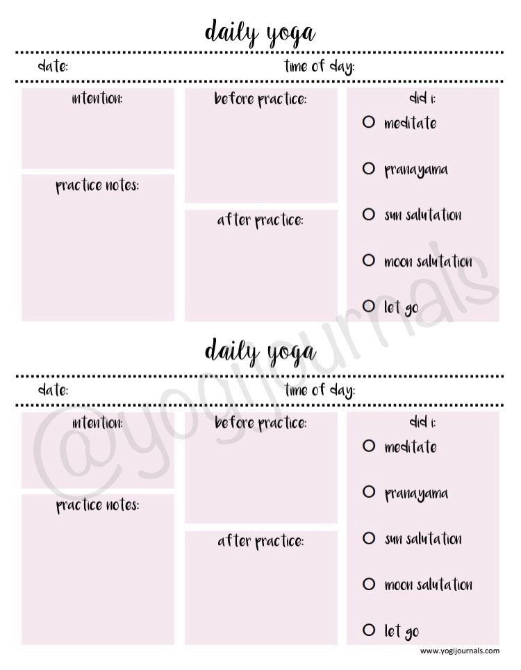 Yoga Journal Tracker Printable Daily Yoga Schedule For Women