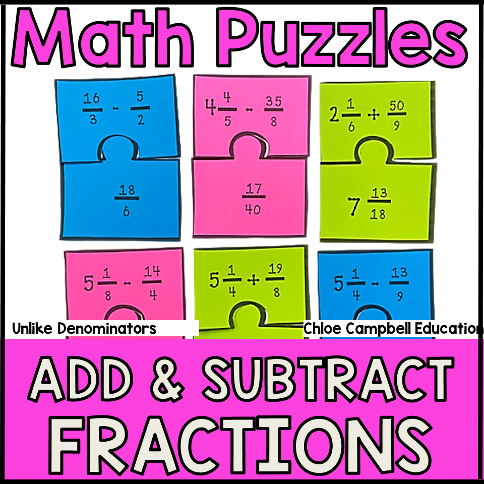 Adding And Subtracting Fractions With Unlike Denominators Matching Math Game Chloe Campbell Education