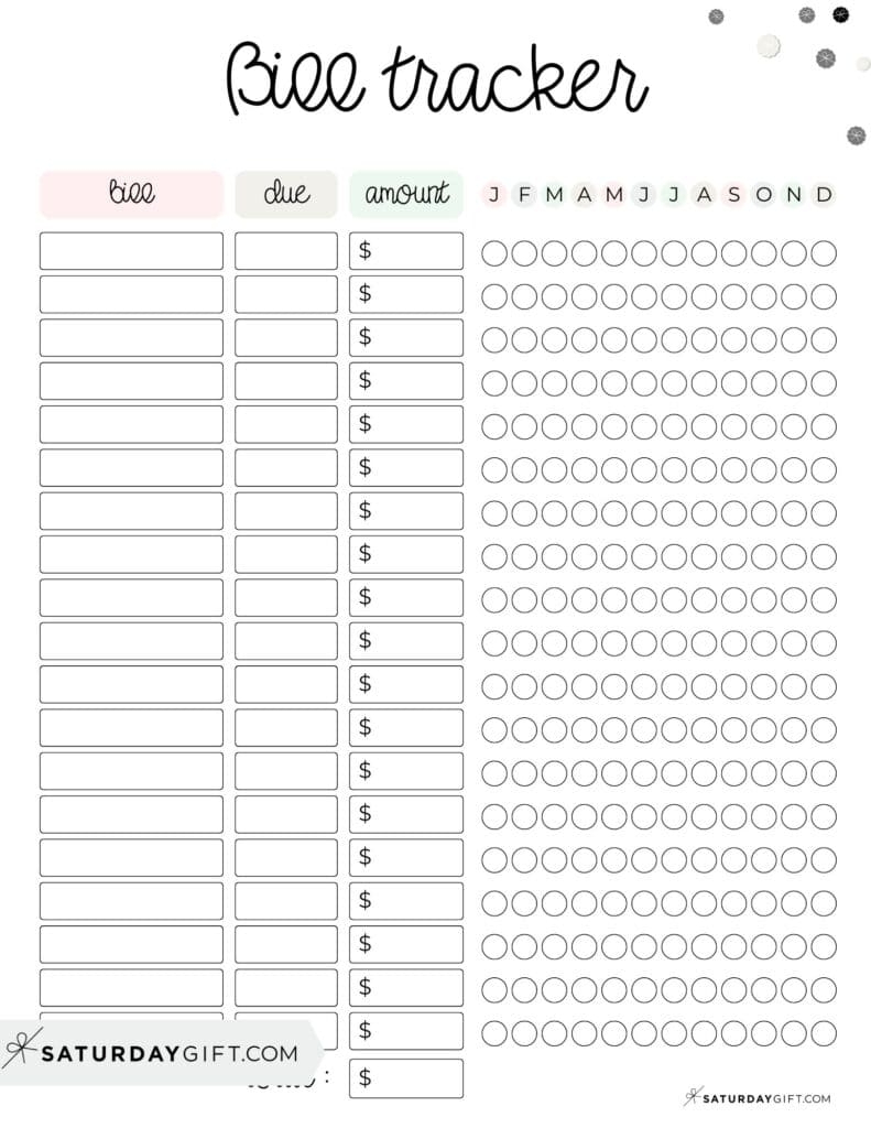 Bill Organizer Template 39 Cute Free Printable Bill Trackers