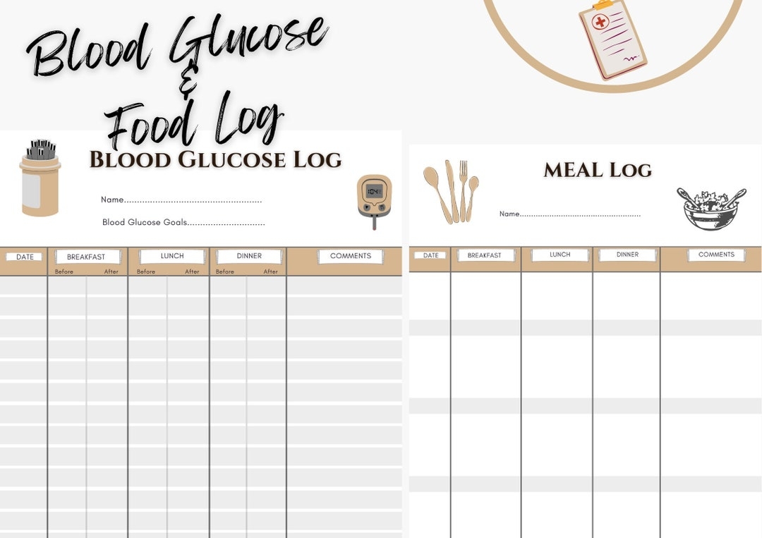 Blood Glucose Monitoring Food Log Sheet printable A4 PDF Blood Sugar Reading And Meal Tracker Etsy