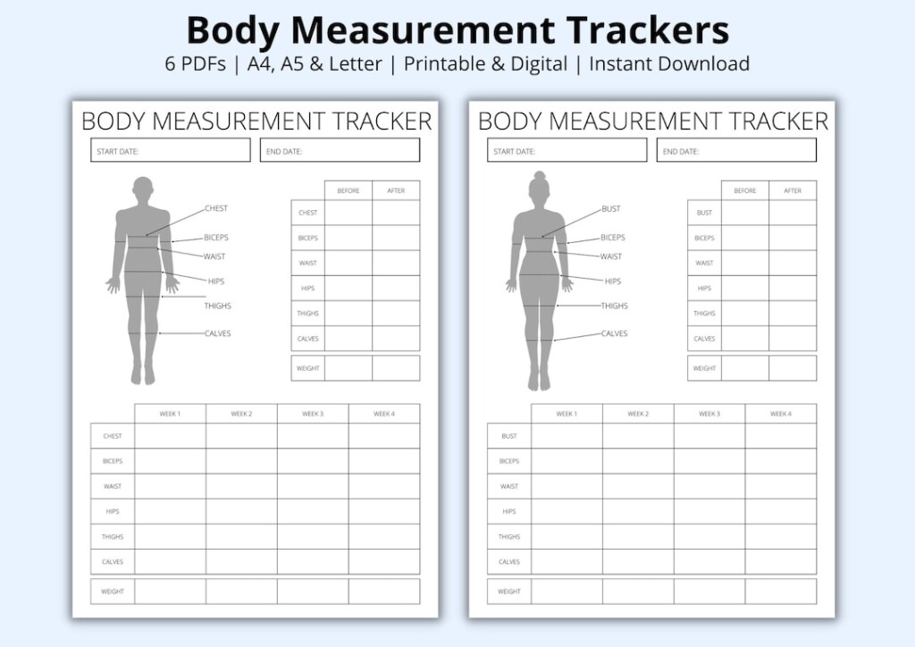 Body Measurement Tracker Weight Loss Tracker Templates Weight Loss Charts Male Female Fitness Planners Printable digital A4 a5 letter Etsy