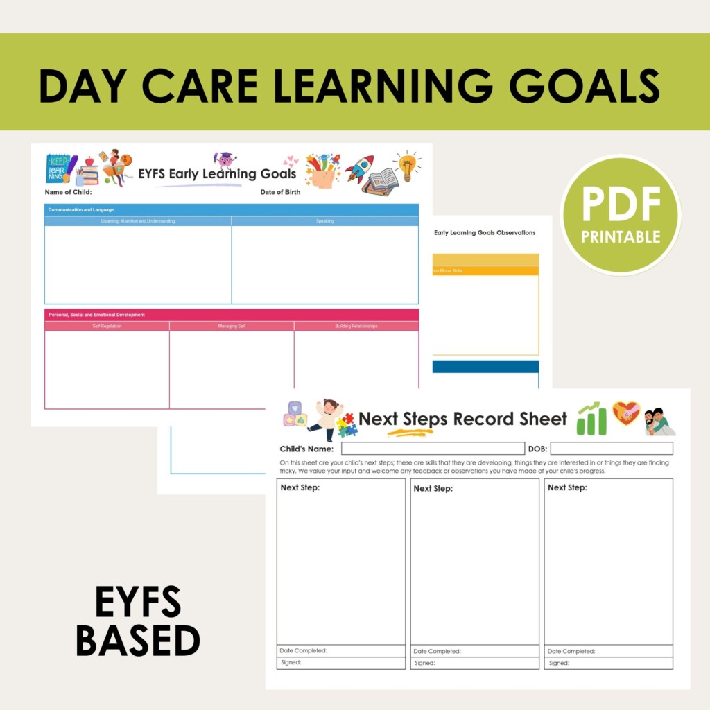 Day Care Learning Goals EYFS Next Steps Record Childminder Forms Daycare Printable EYFS Planner Nursery Forms Assessment Check Etsy