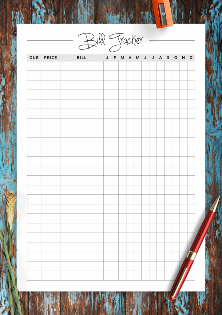 Download Printable Square Grid Monthly Bill Tracker PDF