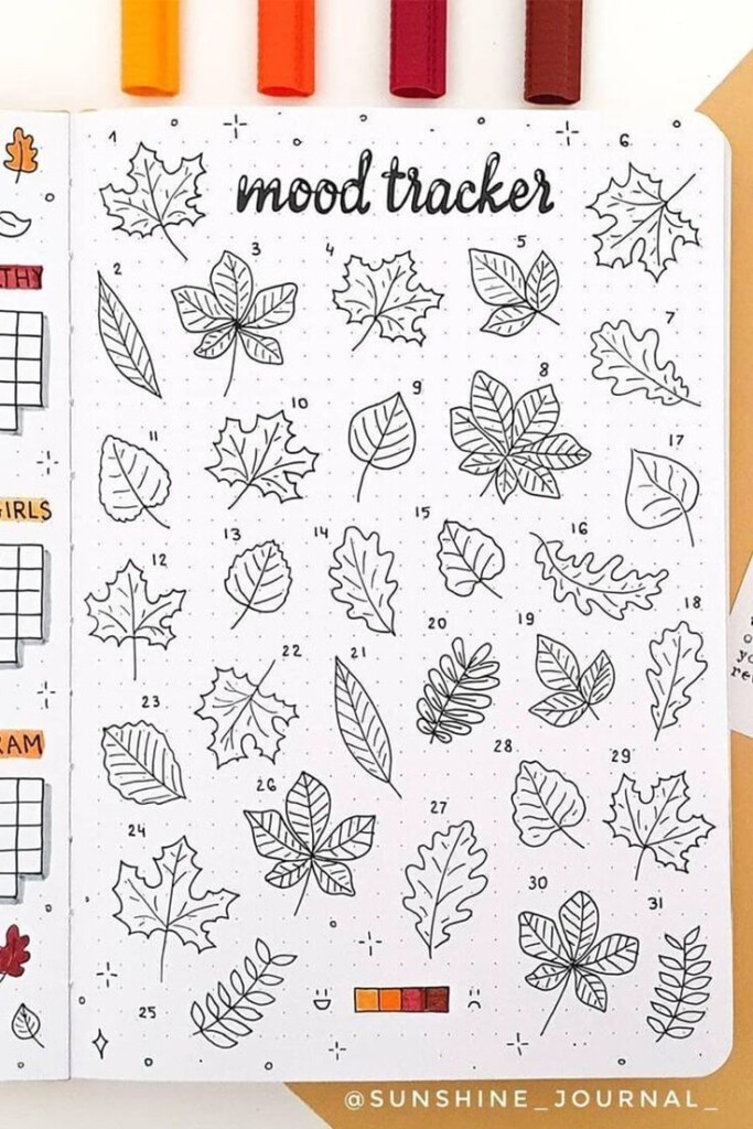 Fall Style Mood Tracker Leaves Bullet Journal