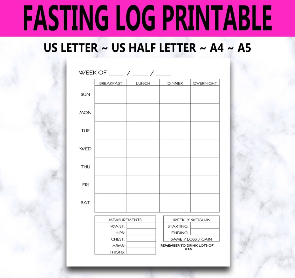 Fasting Log Printable Weekly Intermittent Fasting Tracker Weight Loss Printable Fasting Planner Insert Intermittent Fasting Printable Etsy