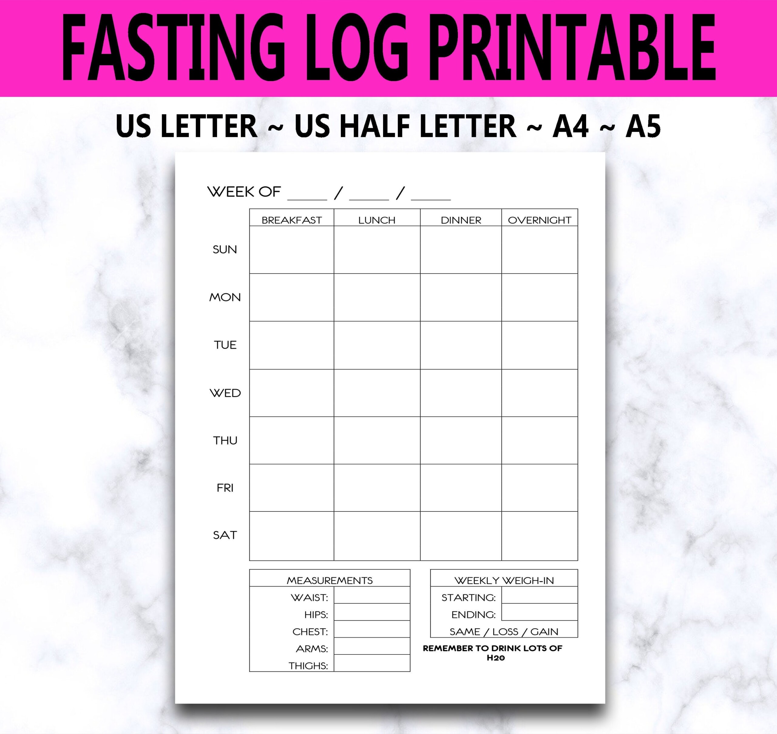 Fasting Log Printable Weekly Intermittent Fasting Tracker Weight Loss Printable Fasting Planner Insert Intermittent Fasting Printable Etsy