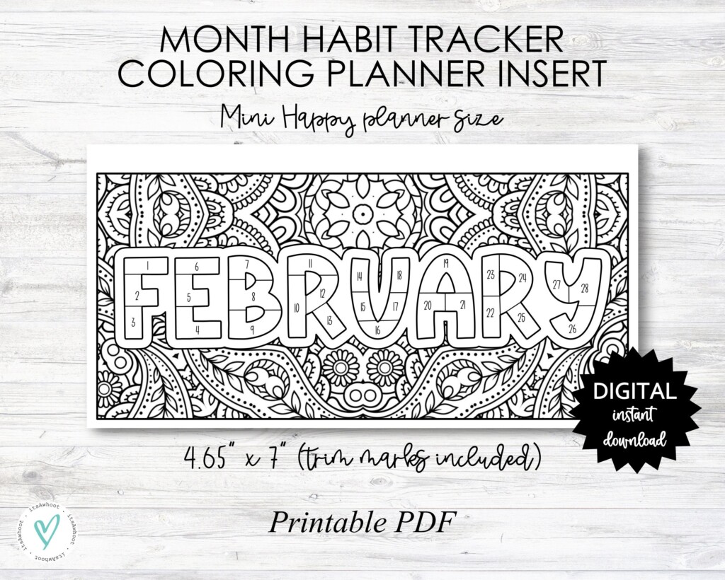 February Habit Tracker Coloring Sheet Printable Happy Planner MINI Size Planner Insert PRINTABLE o013 2feb Etsy