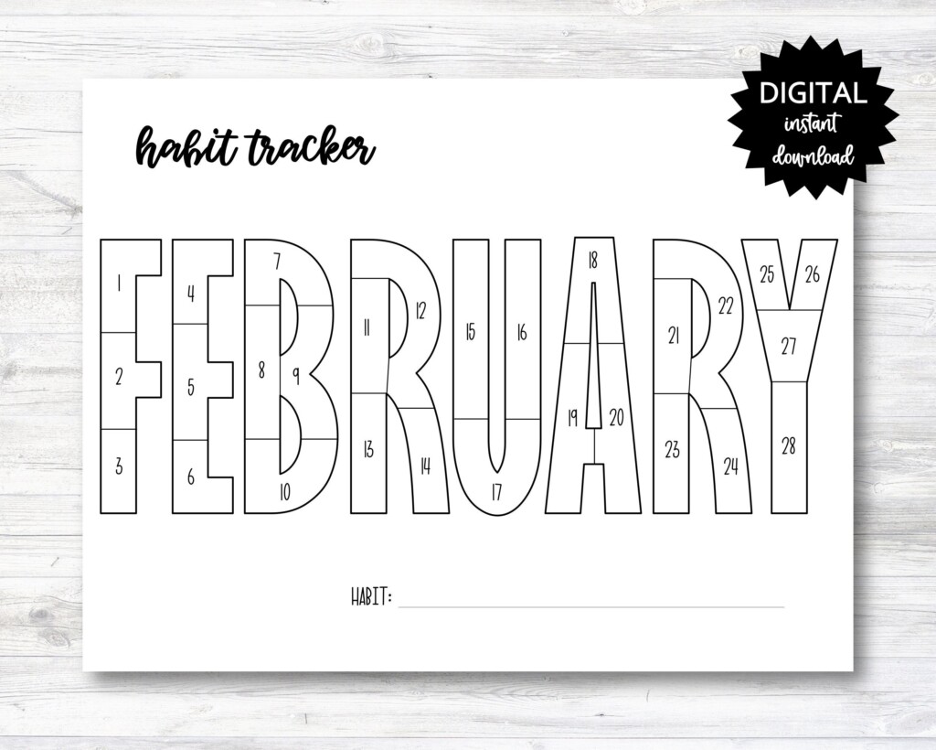 February Habit Tracker Coloring Sheet Printable Month Habit Tracker Coloring Sheet PRINTABLE N015 2B Etsy
