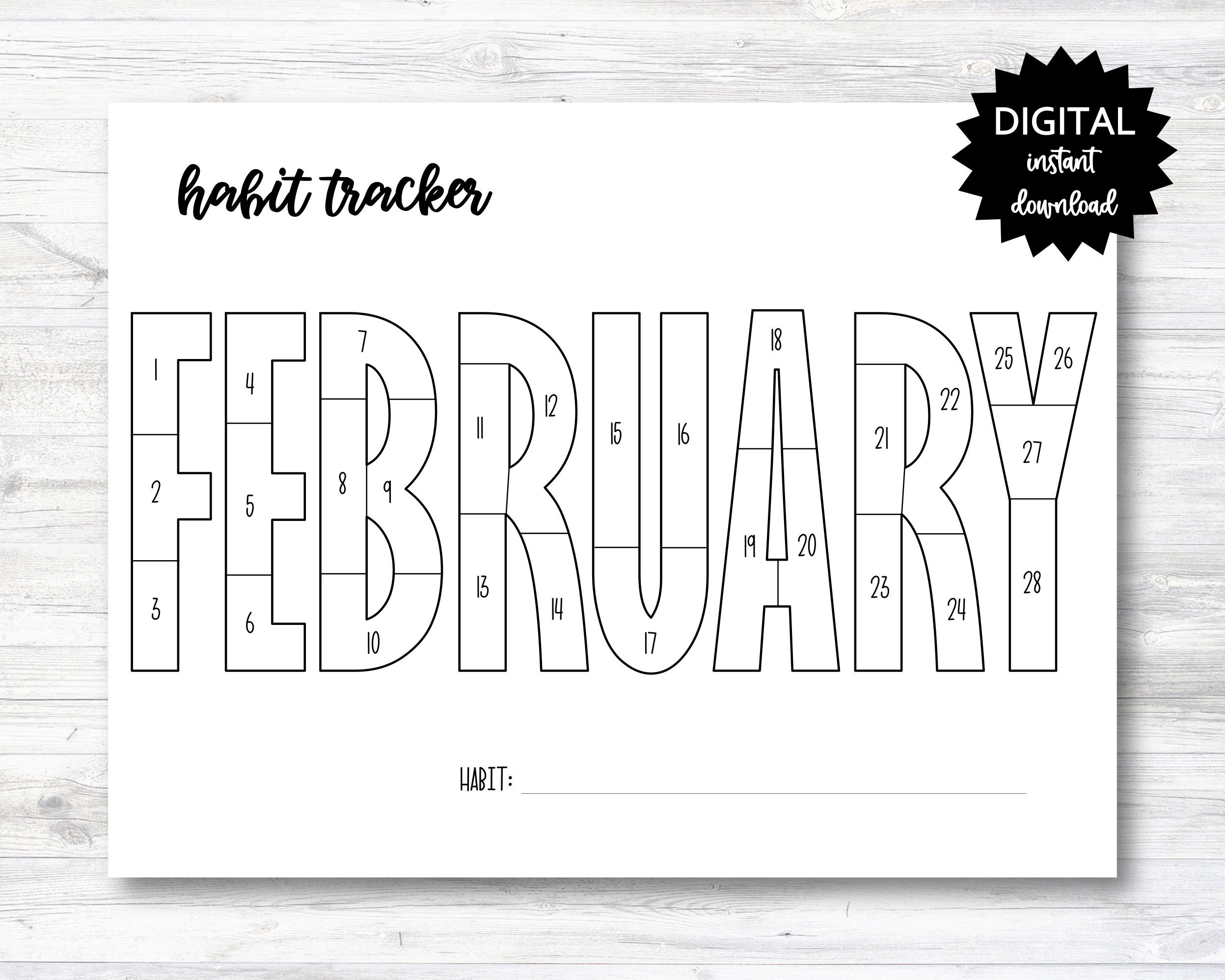 February Habit Tracker Coloring Sheet Printable Month Habit Tracker Coloring Sheet PRINTABLE N015 2B Etsy