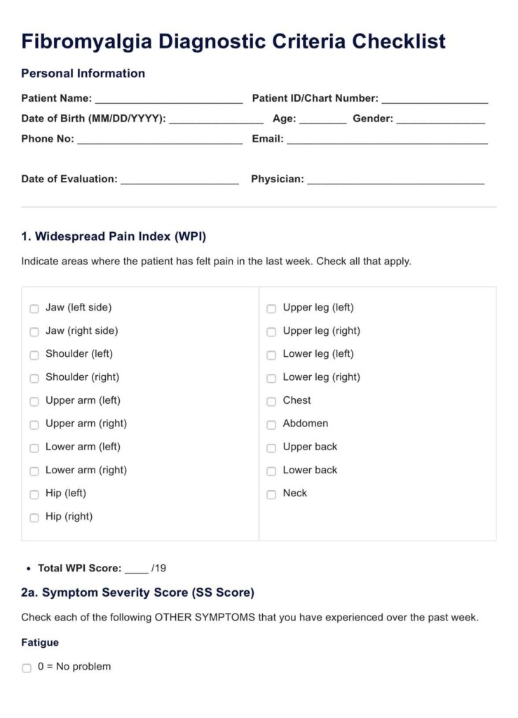 Fibromyalgia Checklist Template